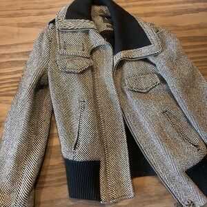 Armani Exchange Black and White Herringbone Bomber Jacket